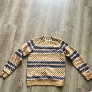 Men's Mustard Quilted Sweater with Stripes L.L Bean Size Small.